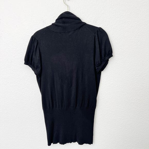 [Express] Black Cowl Neck Ribbed Knit Short Sleeve Sweater Top Size Medium M - Picture 2 of 9